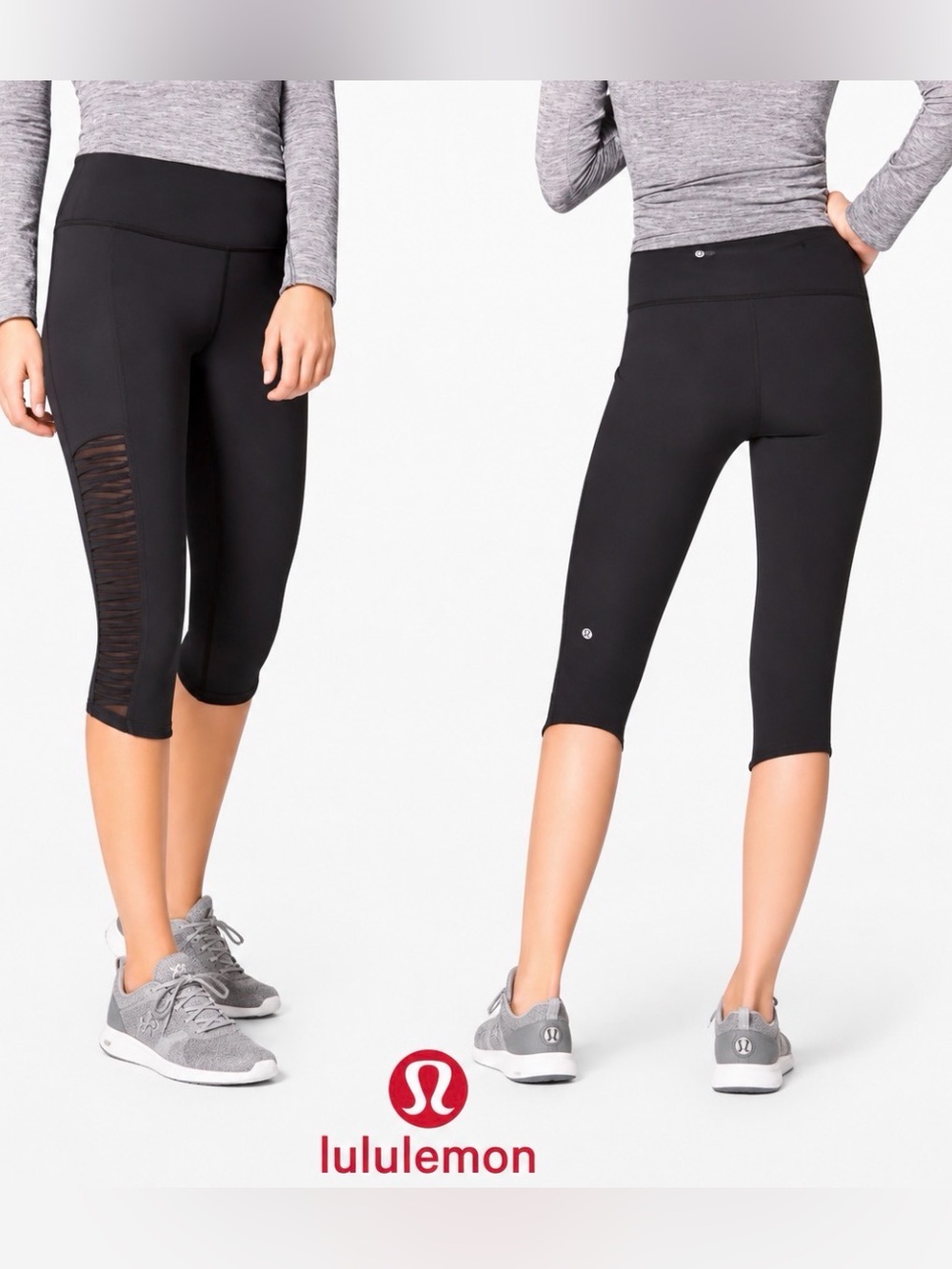 Lululemon Leggings Women’s 4 Mesh Crop Black Leggings Sharp Turns Athletic Gym